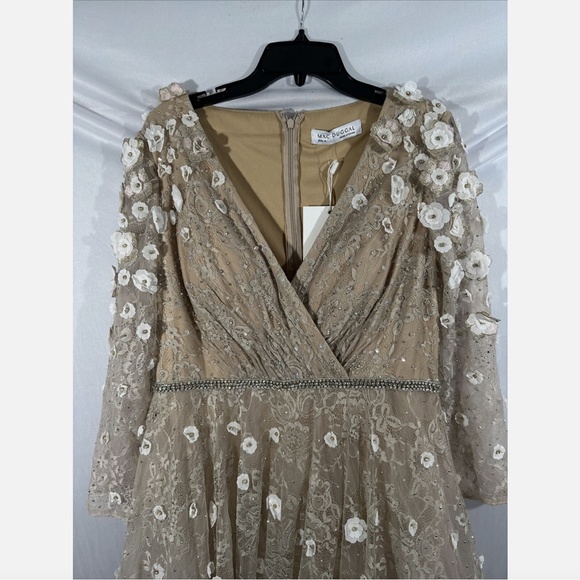 Mac Duggal Beige Floral Long Sleeve Dress - Picture 9 of 14